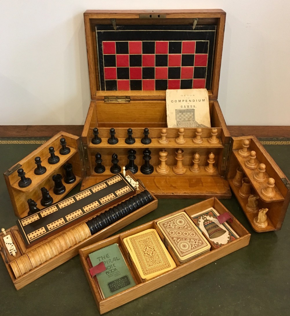 Antique Victorian 1881 Oak Games Compendium