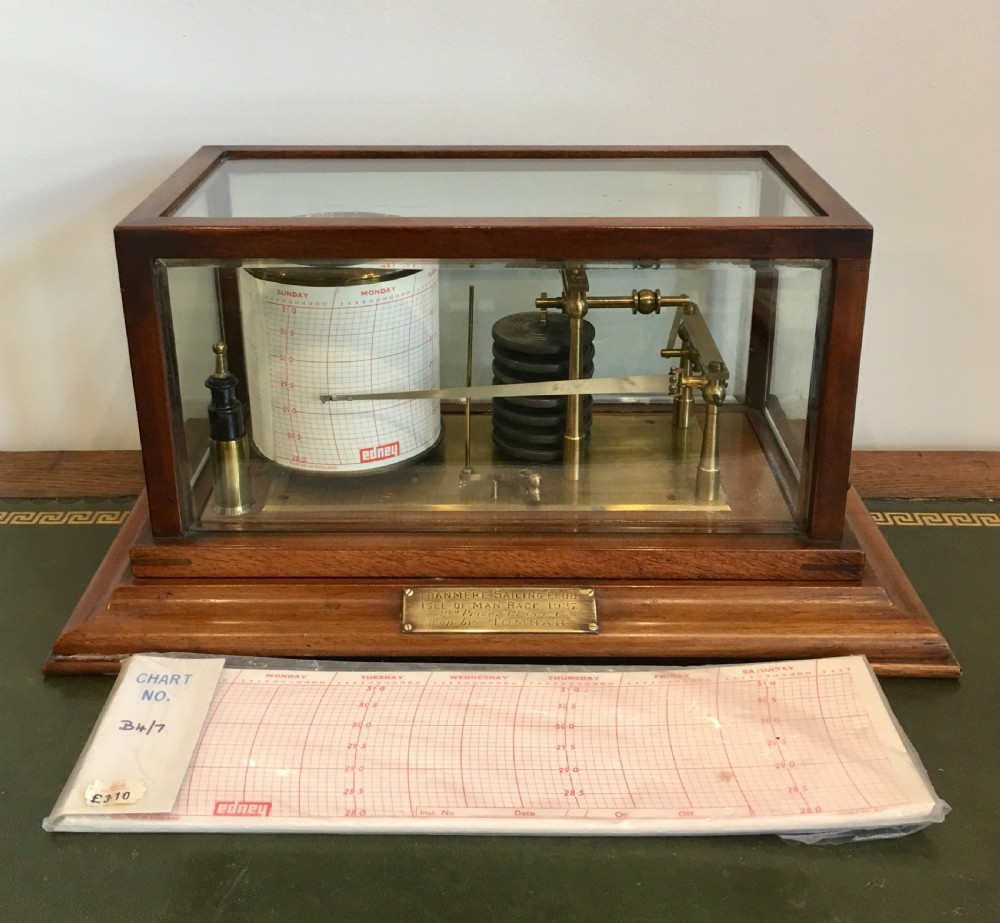 Antique Mahogany Cased Drum Barograph with Charts