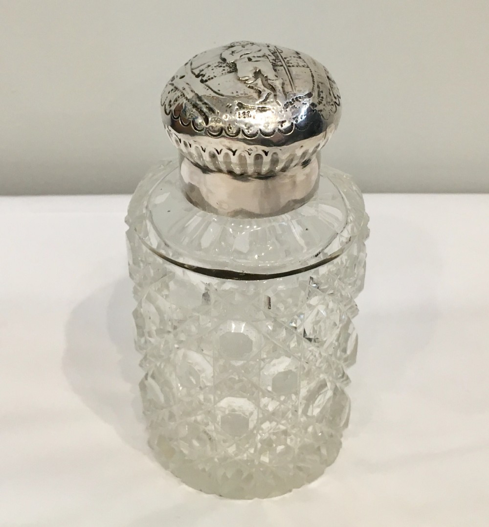 Antique Victorian Cut Glass Scent Bottle with Solid Silver Top 1881
