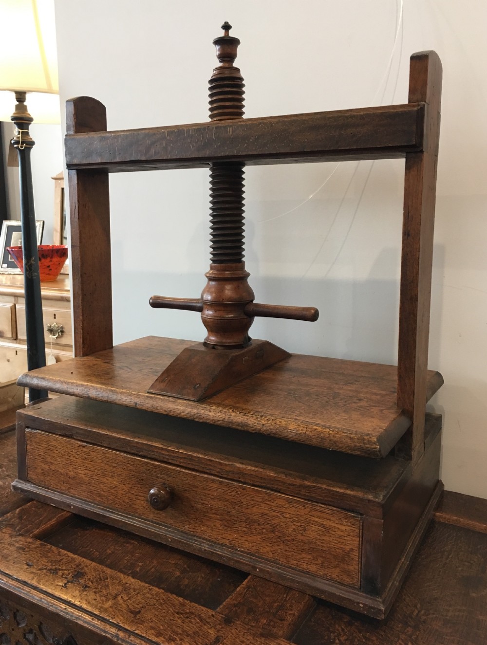 Antique Oak Tabletop Linen Press View V