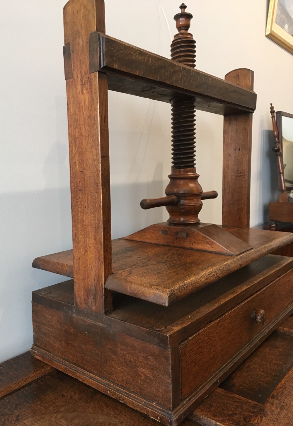 Antique Oak Tabletop Linen Press View VII