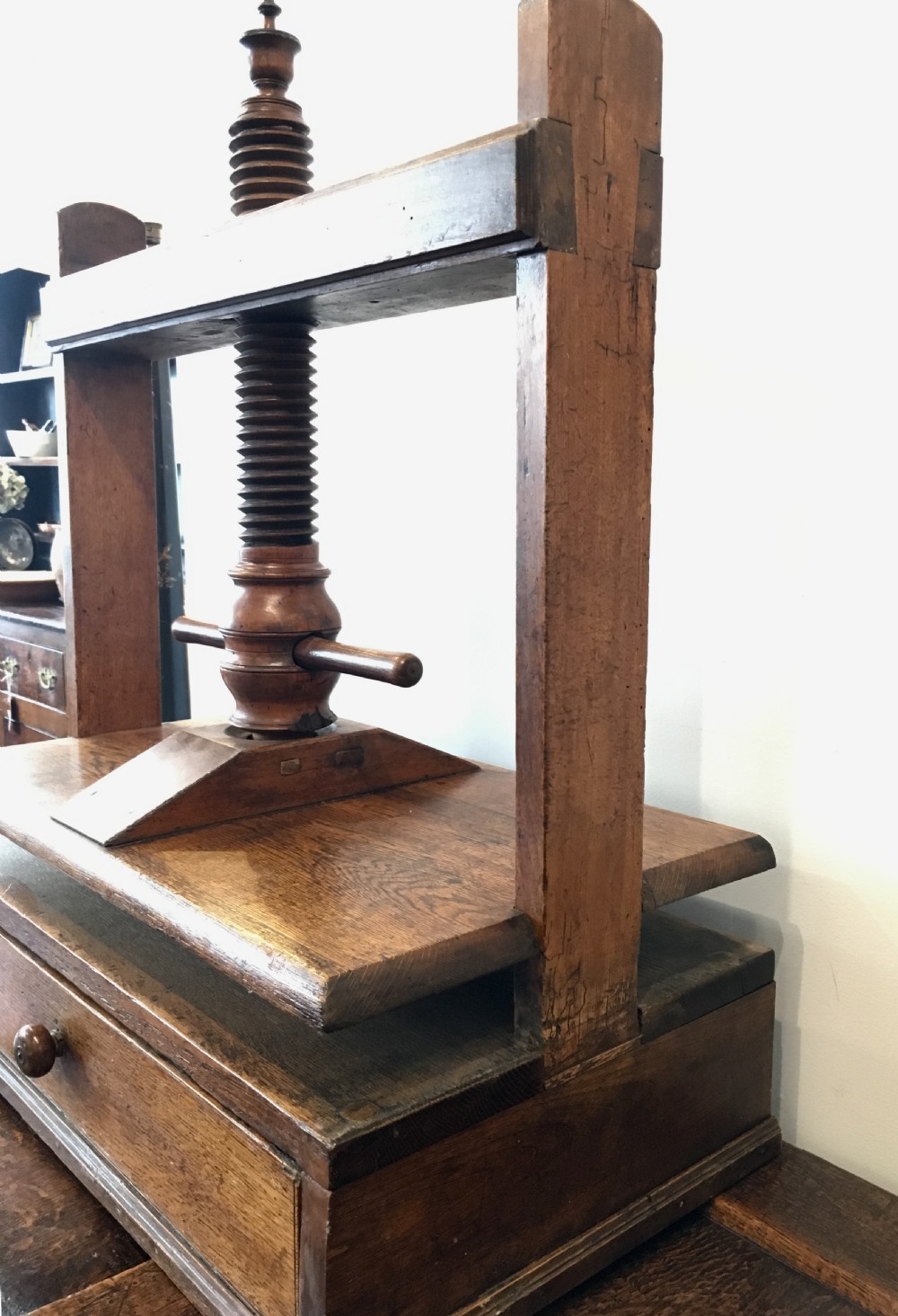 Antique Oak Tabletop Linen Press View XIII