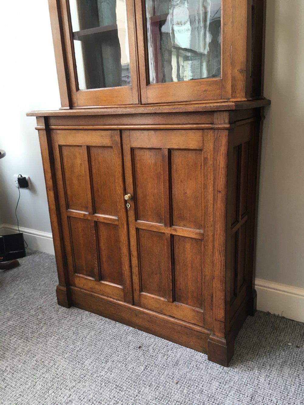 Antique Arts and Crafts Oak Glazed Bookcase View II