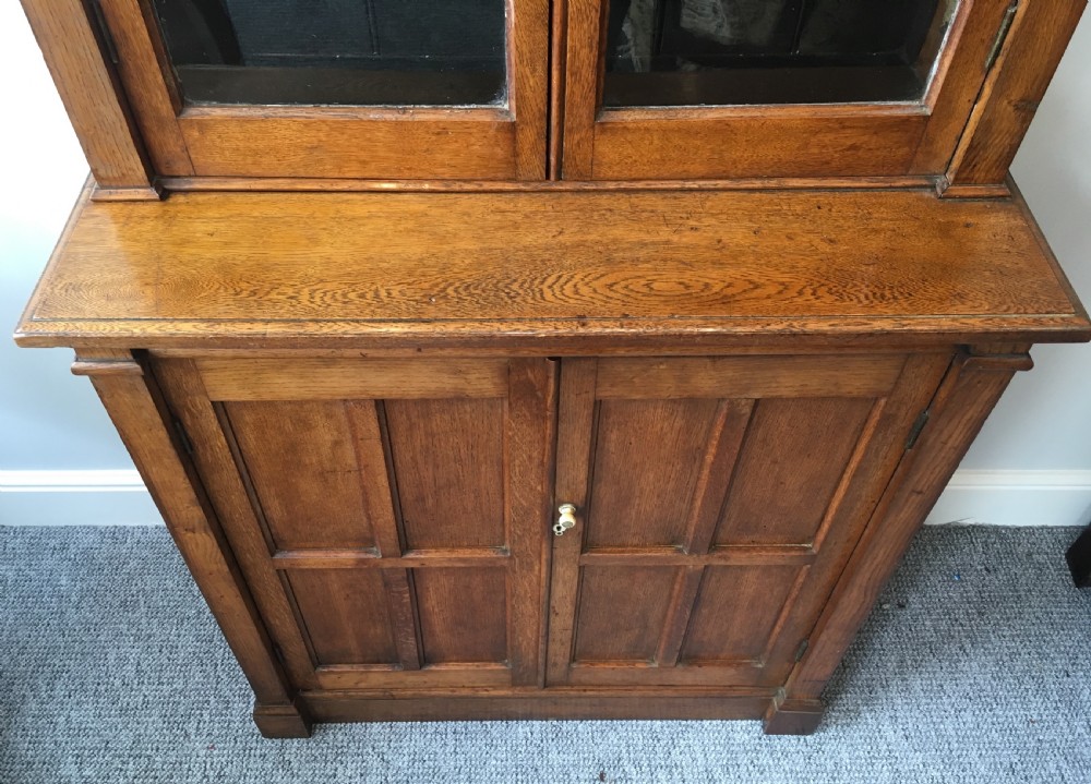 Antique Arts and Crafts Oak Glazed Bookcase View V