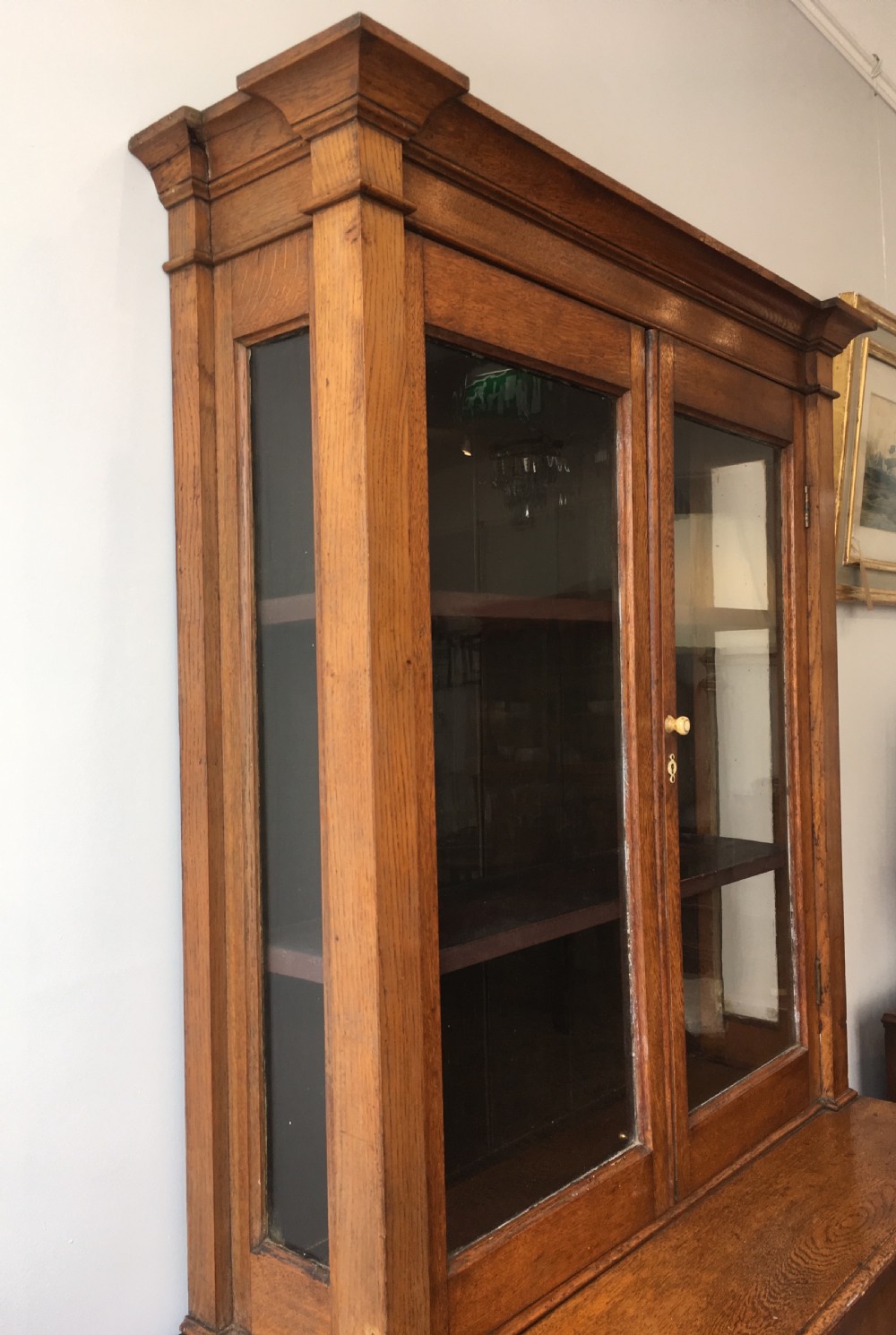 Antique Arts and Crafts Oak Glazed Bookcase View VII