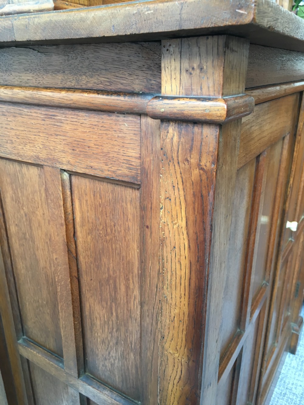 Antique Arts and Crafts Oak Glazed Bookcase View XII