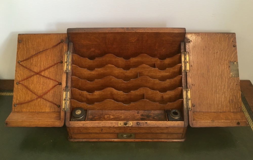 Antique Victorian Desktop Oak Stationery Cabinet