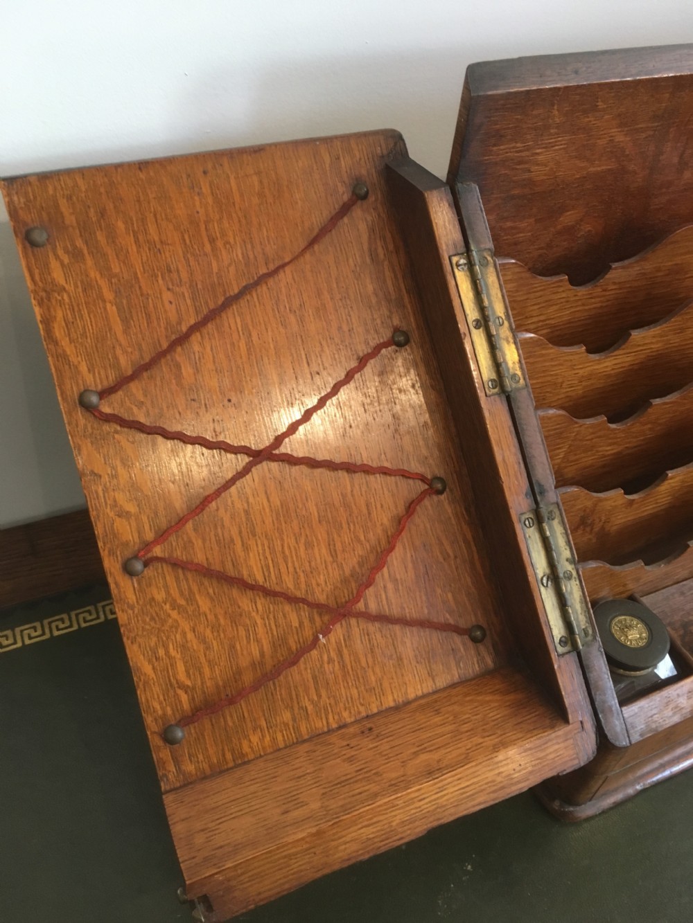 Antique Victorian Desktop Oak Stationery Cabinet View VII