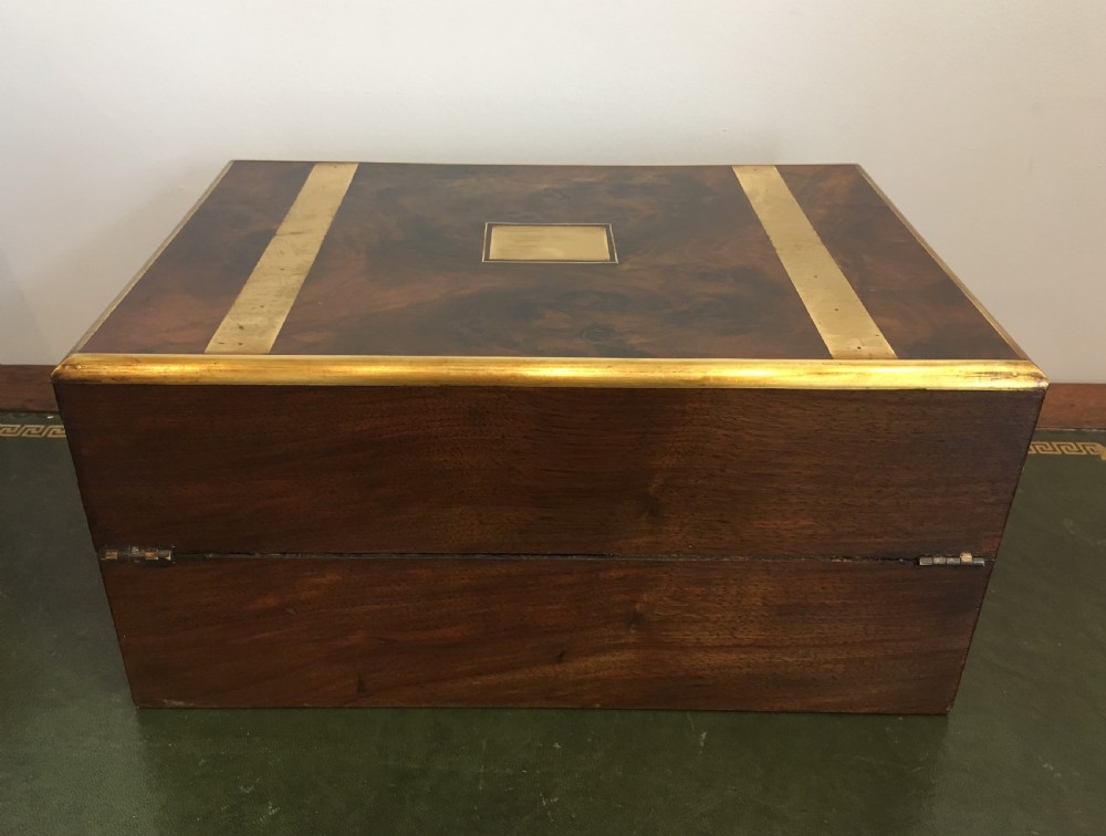 Antique Victorian Burr Walnut Brass Bound Writing Slope View III