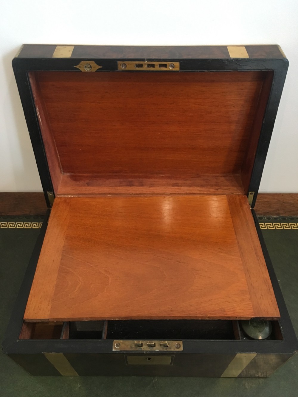 Antique Victorian Burr Walnut Brass Bound Writing Slope View VI