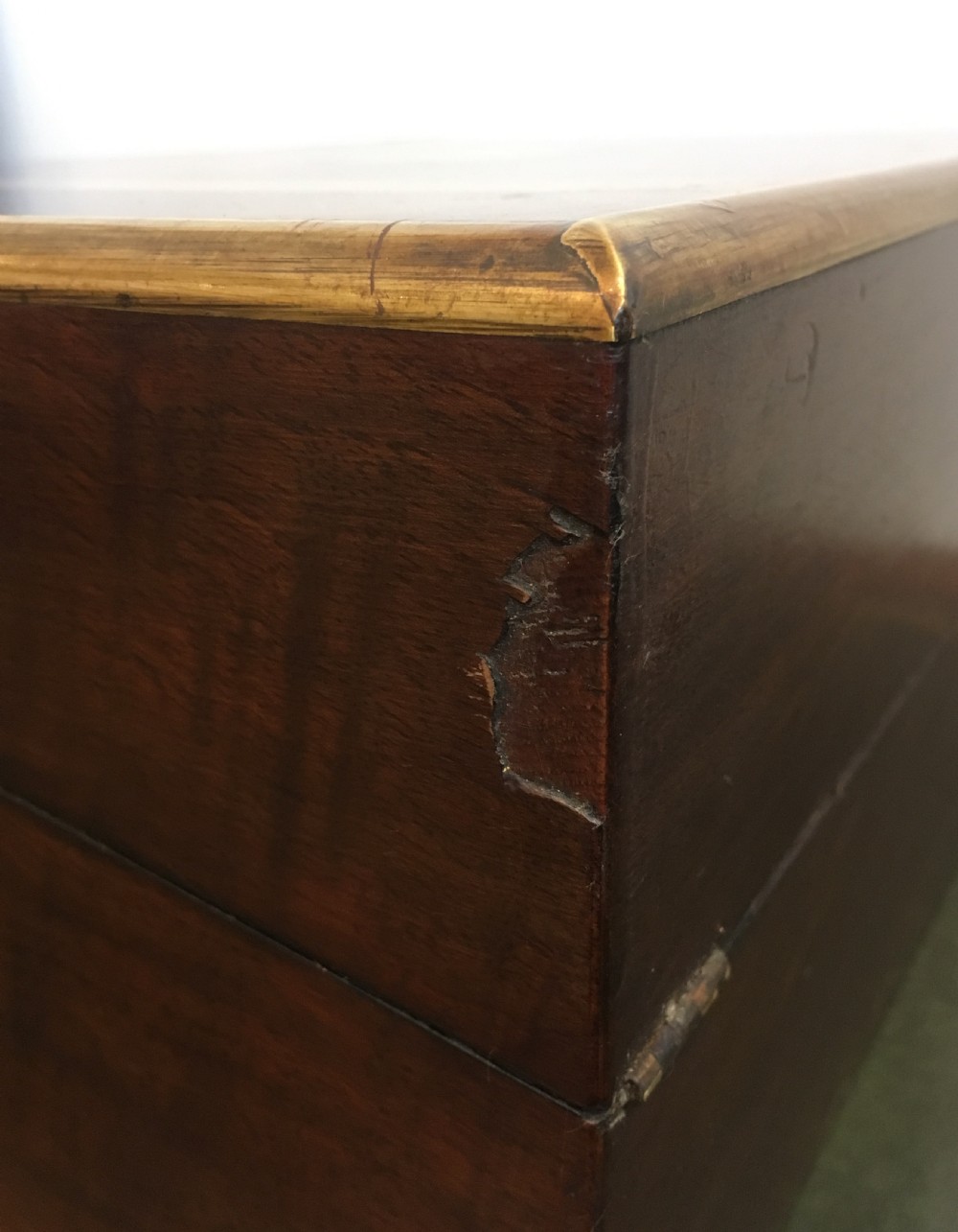 Antique Victorian Burr Walnut Brass Bound Writing Slope View IX