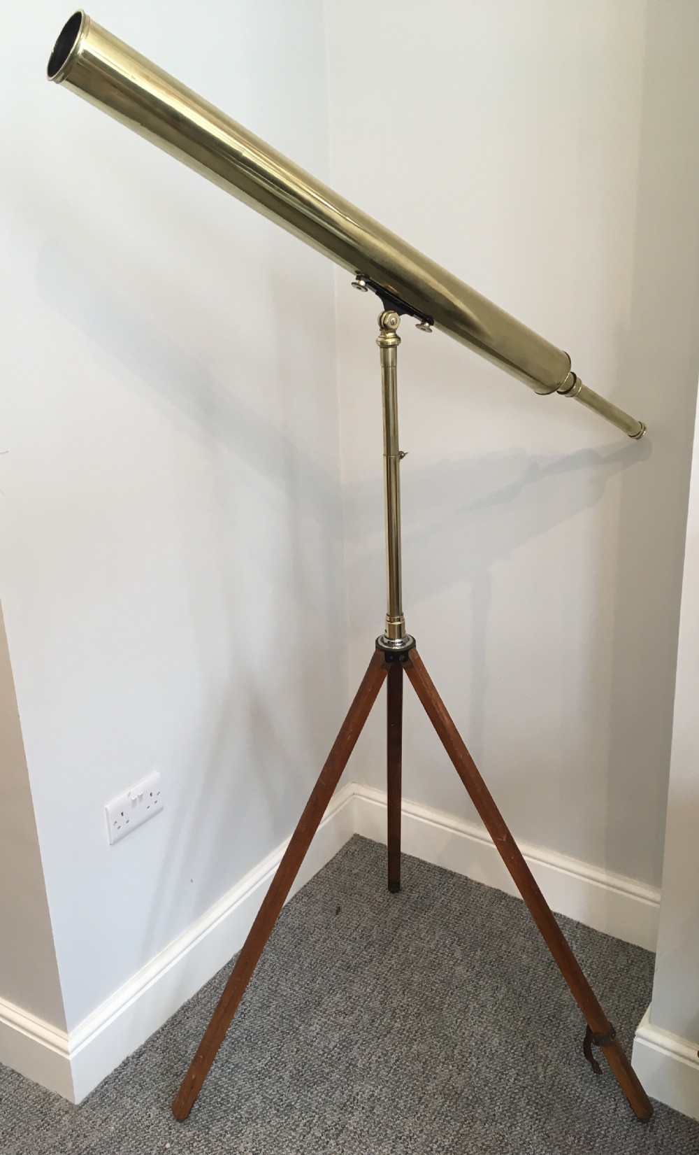 Large Antique Brass Telescope on Tripod by Aitchison & Co