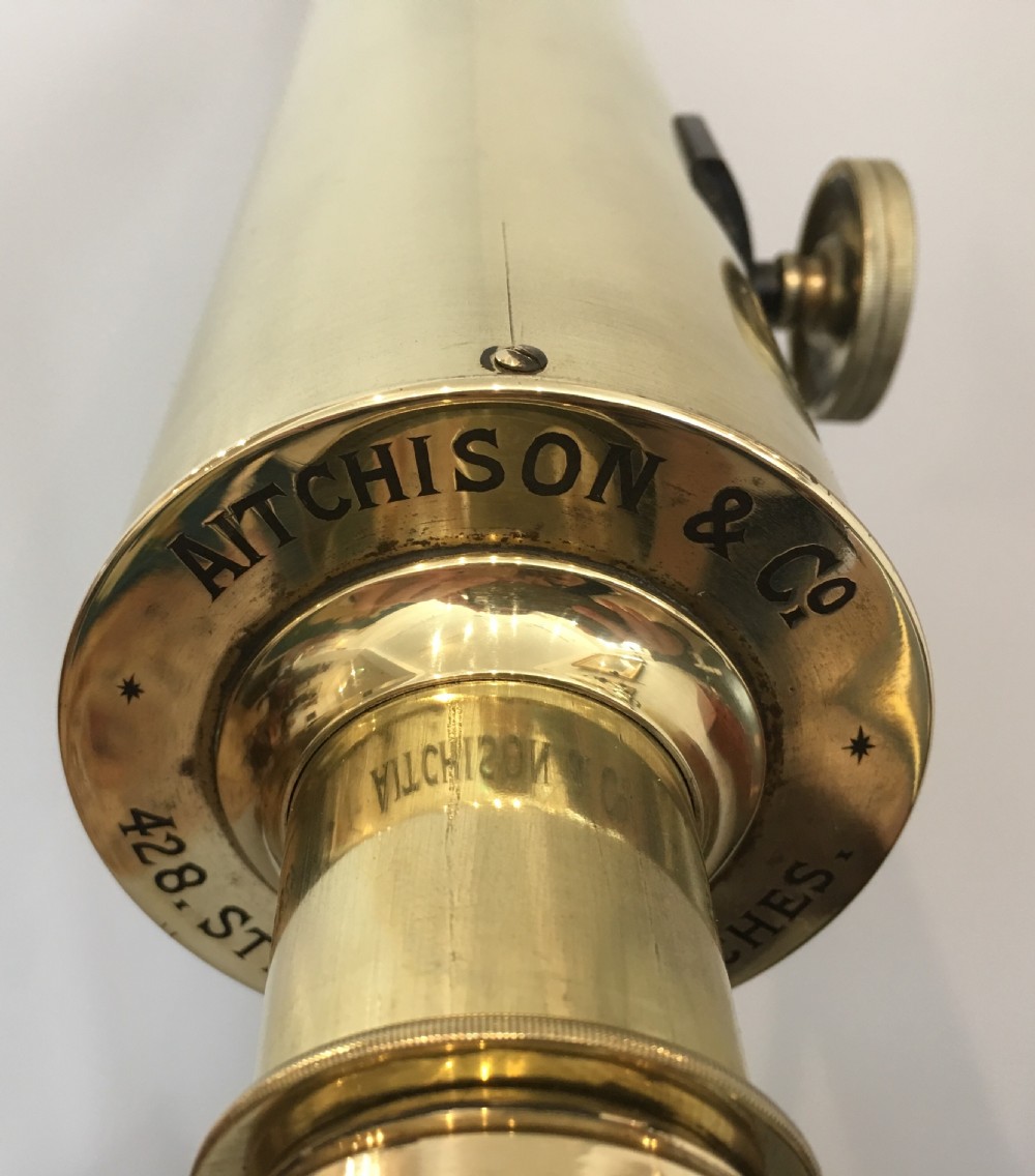 Large Antique Brass Telescope on Tripod by Aitchison & Co View IX