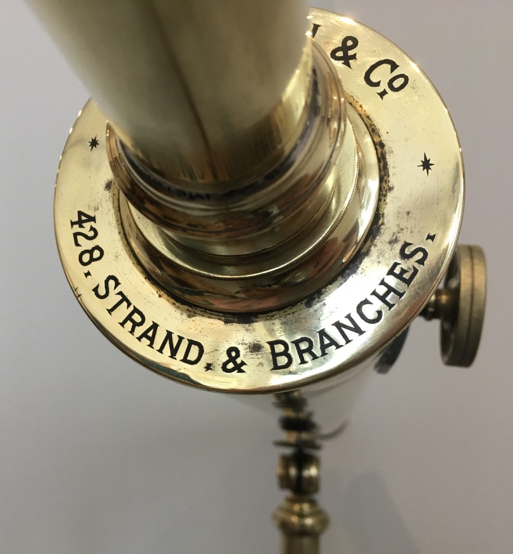 Large Antique Brass Telescope on Tripod by Aitchison & Co View XI