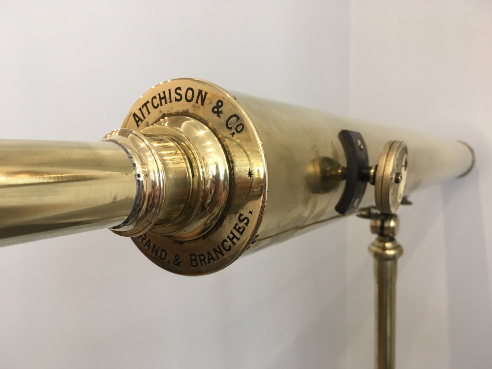 Large Antique Brass Telescope on Tripod by Aitchison & Co View XII