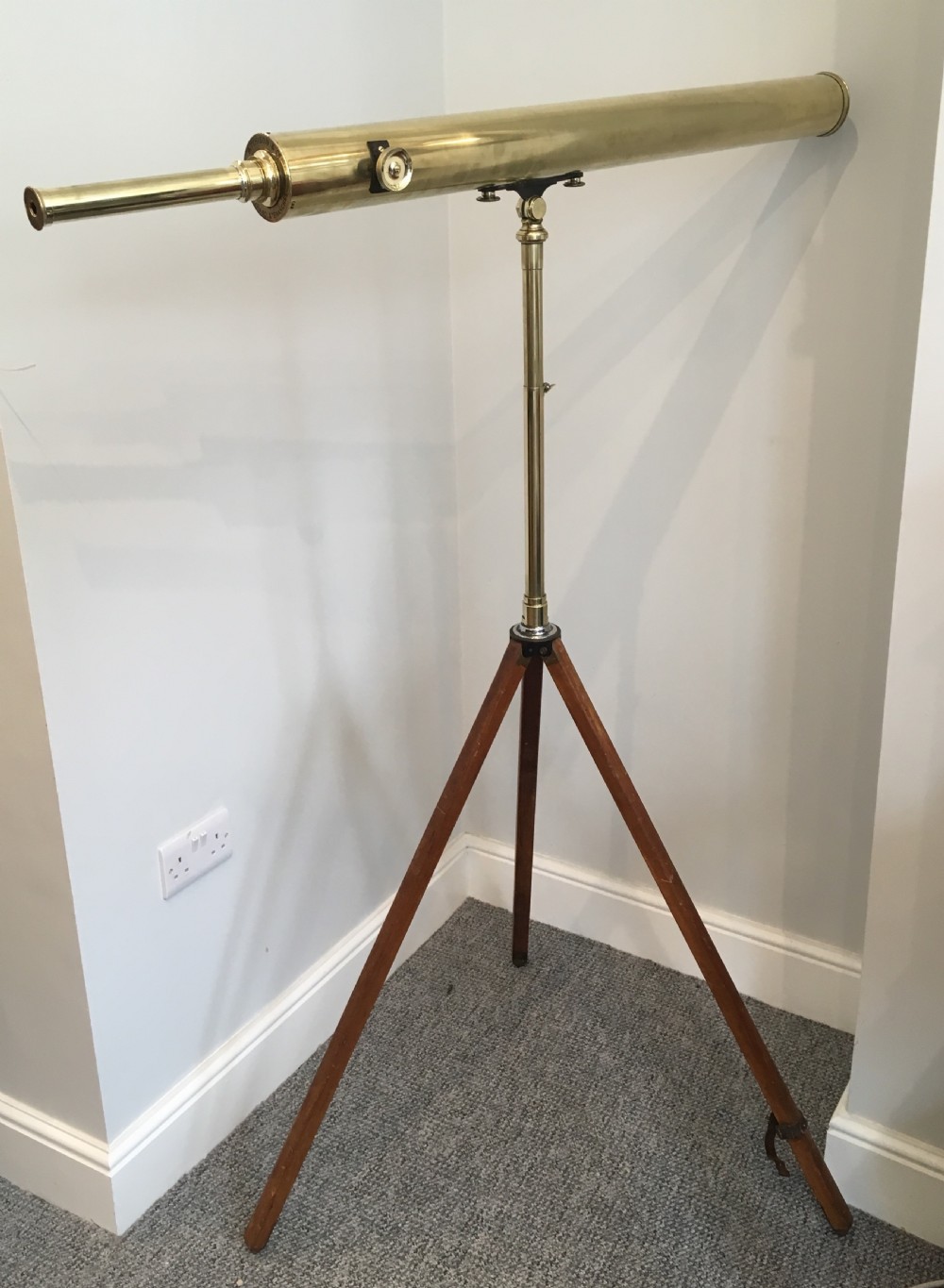 Large Antique Brass Telescope on Tripod by Aitchison & Co View XIV