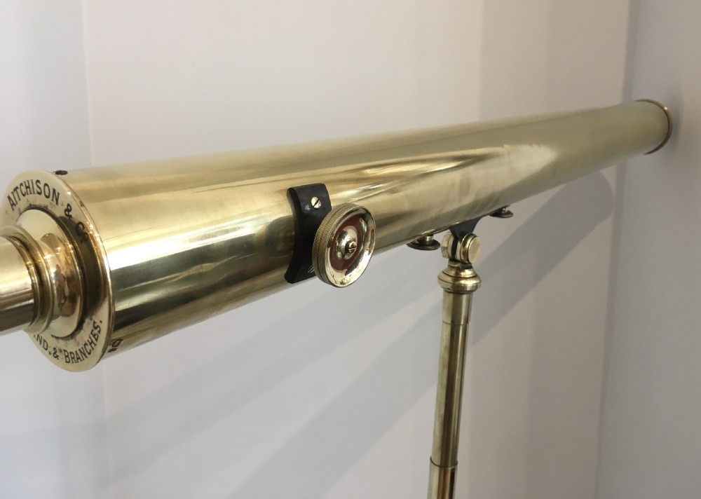 Large Antique Brass Telescope on Tripod by Aitchison & Co View XV