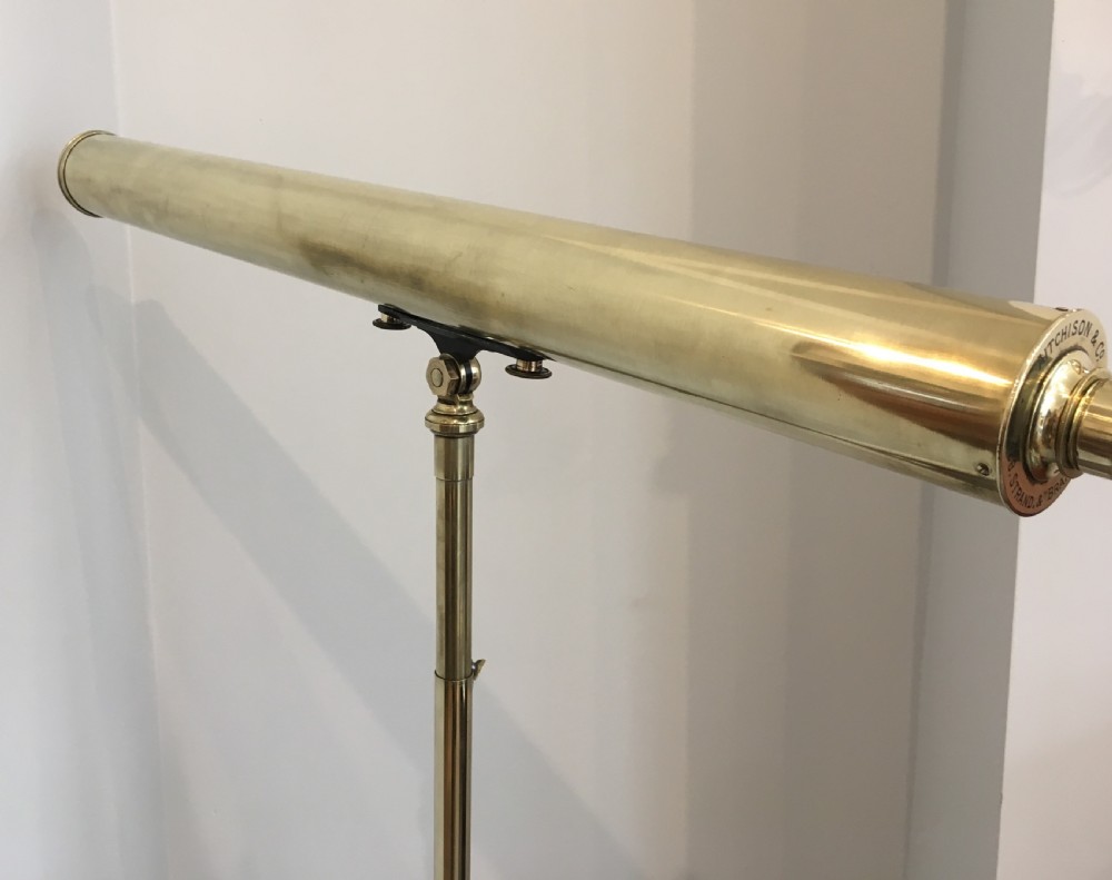 Large Antique Brass Telescope on Tripod by Aitchison & Co View XVI