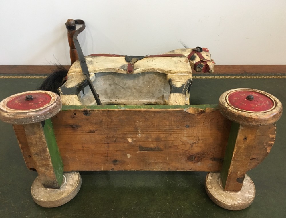 Antique Victorian Push Along Wooden Toy Horse in Original Paint View XIII