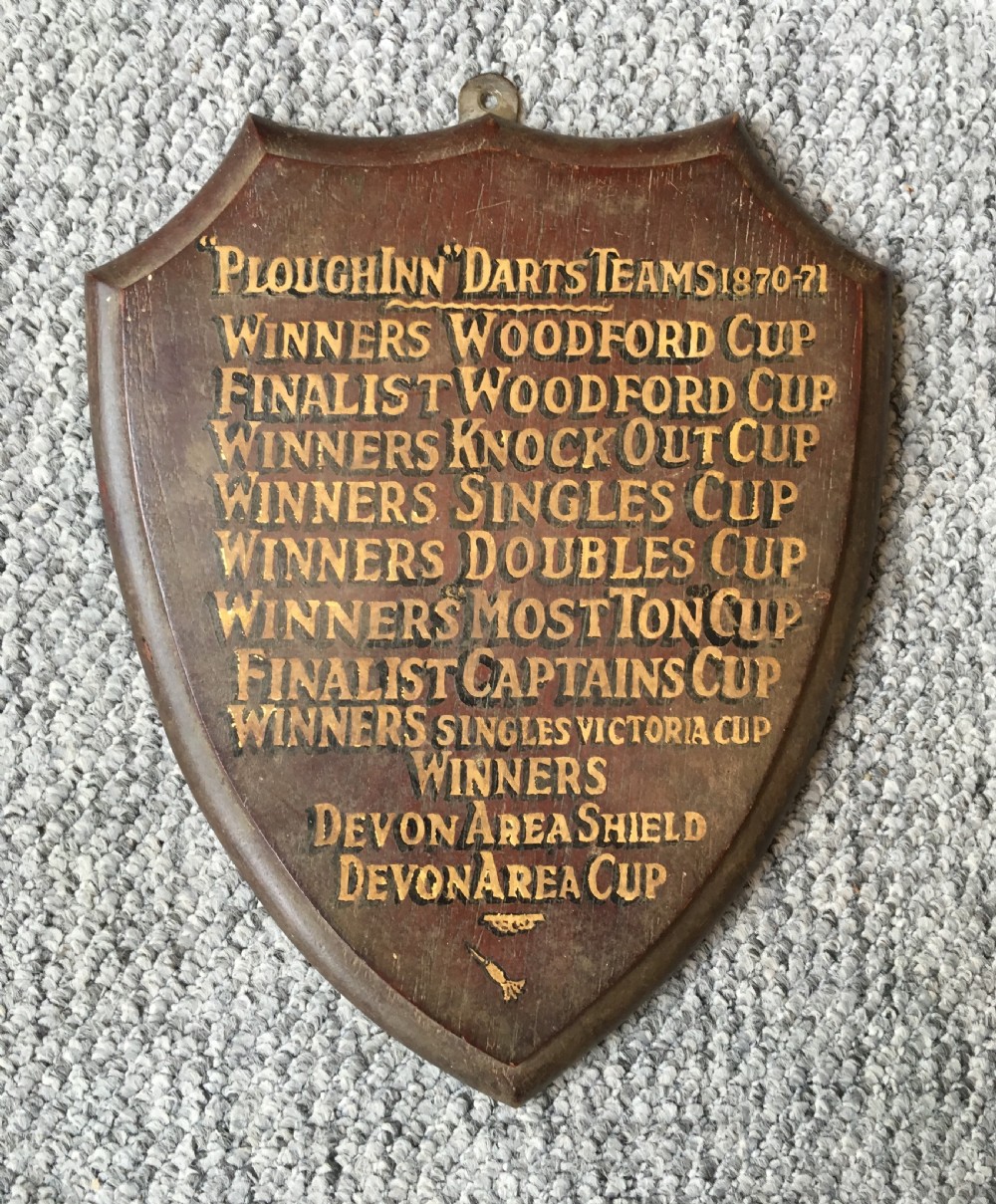 Antique 1870 Commemorative Darts Trophy Wooden Shield 