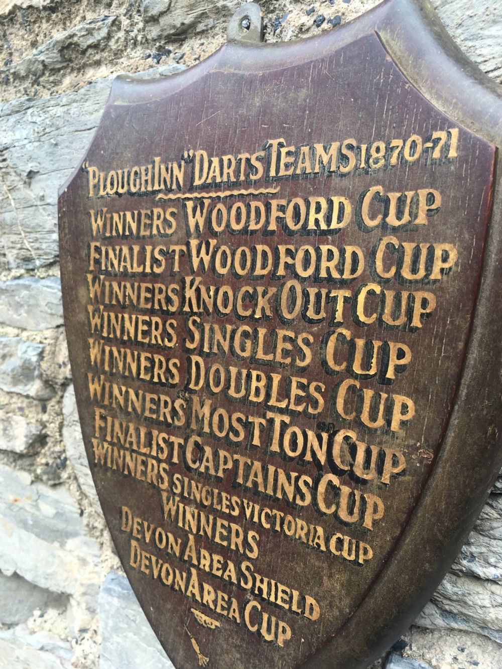 Antique 1870 Commemorative Darts Trophy Wooden Shield  View III