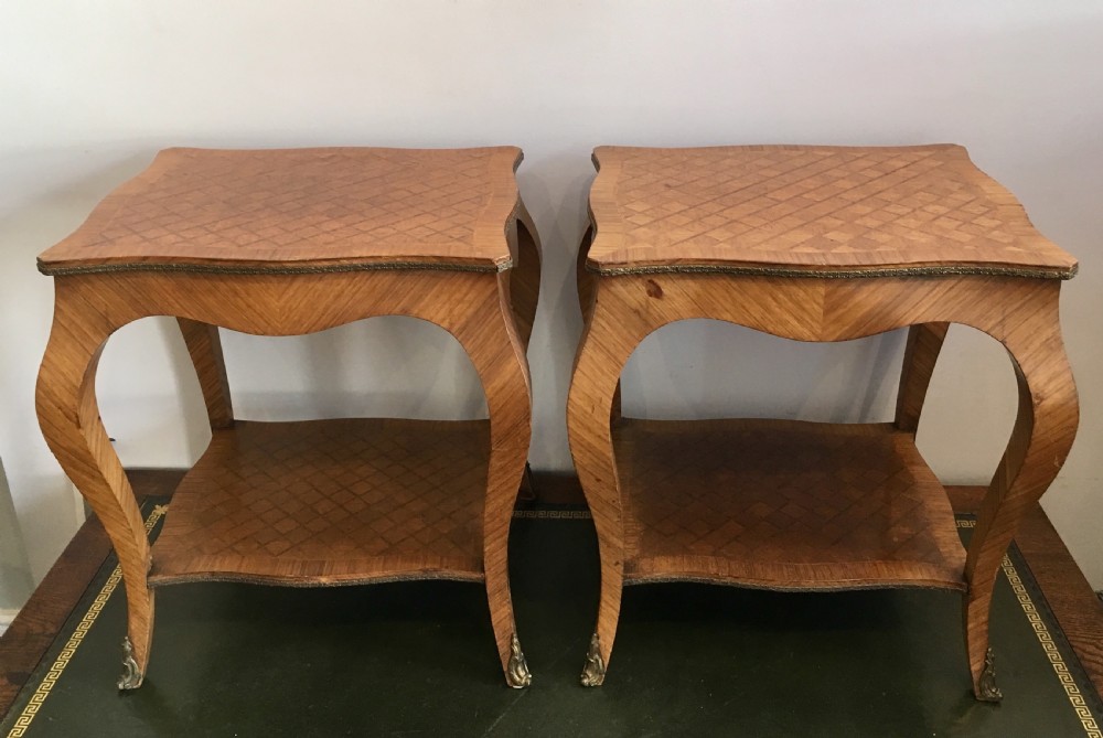 Pair of French Kingwood Parquetry Low Bedside Tables