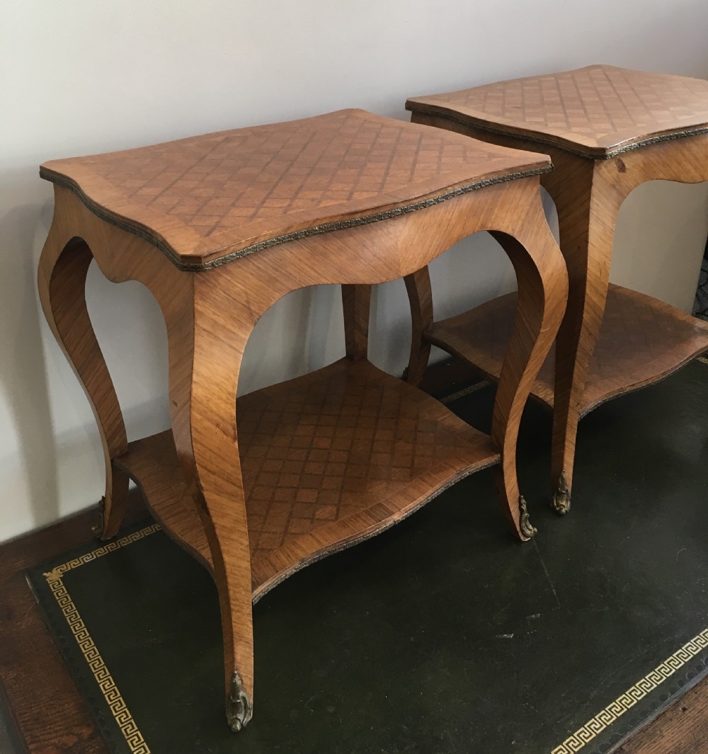 Pair of French Kingwood Parquetry Low Bedside Tables View II
