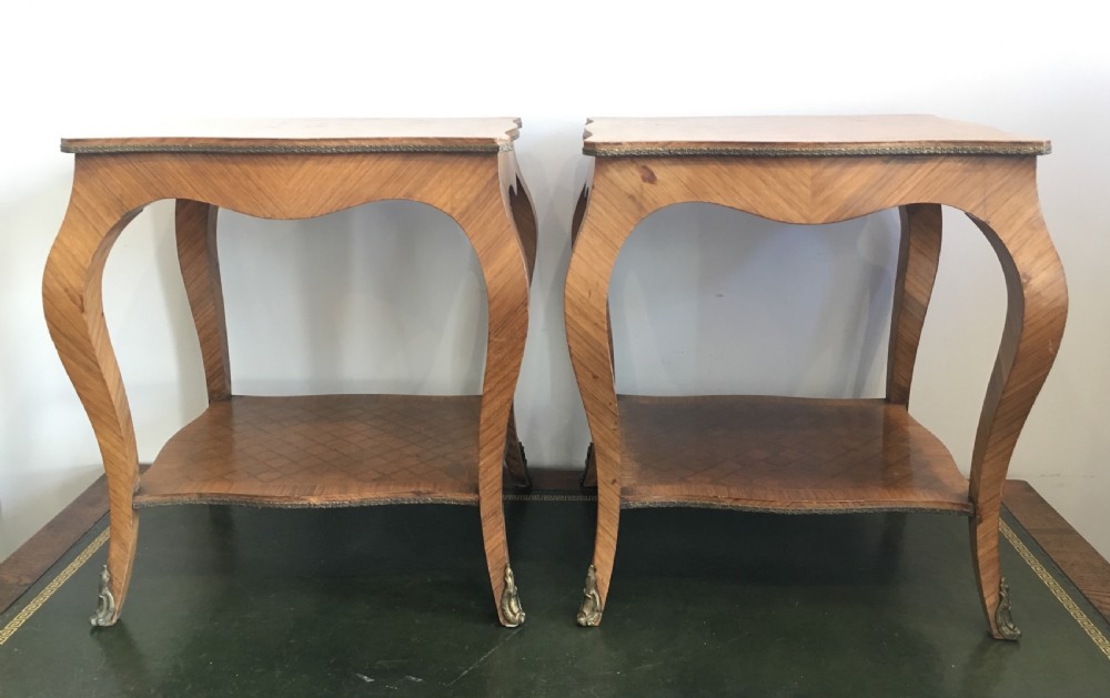 Pair of French Kingwood Parquetry Low Bedside Tables View III