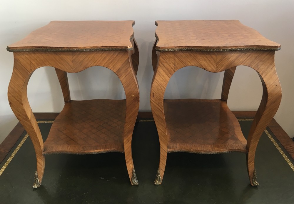 Pair of French Kingwood Parquetry Low Bedside Tables View IX