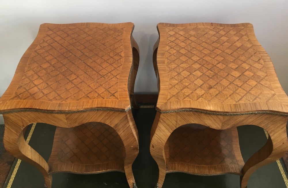 Pair of French Kingwood Parquetry Low Bedside Tables View X