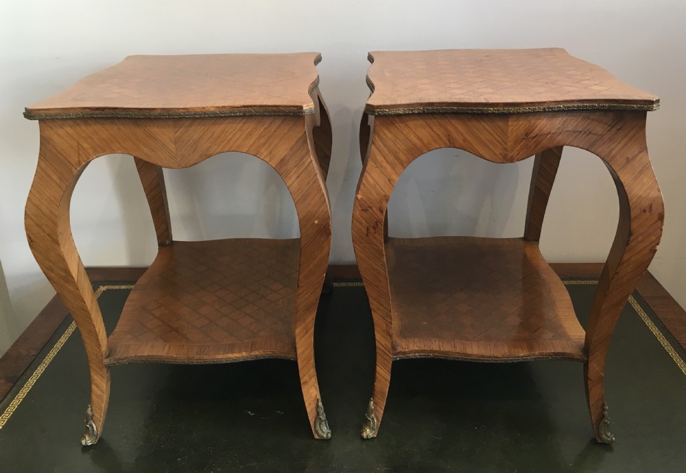 Pair of French Kingwood Parquetry Low Bedside Tables View XII