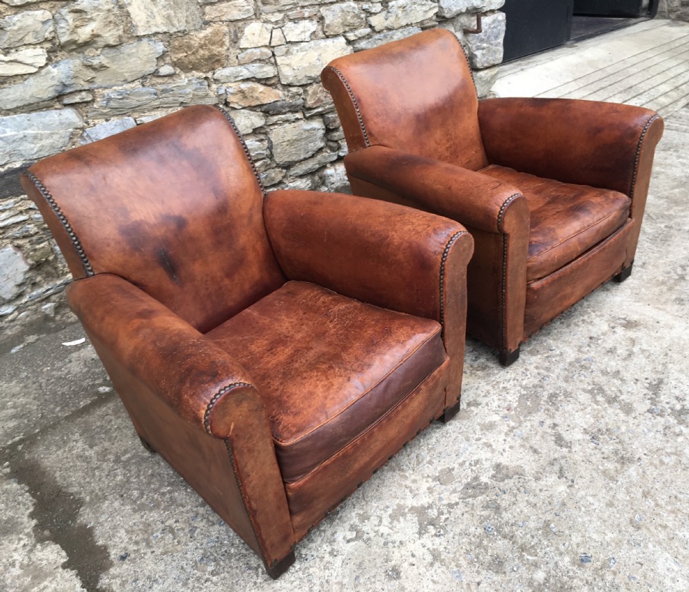 Pair of Antique Leather Club Chairs View II