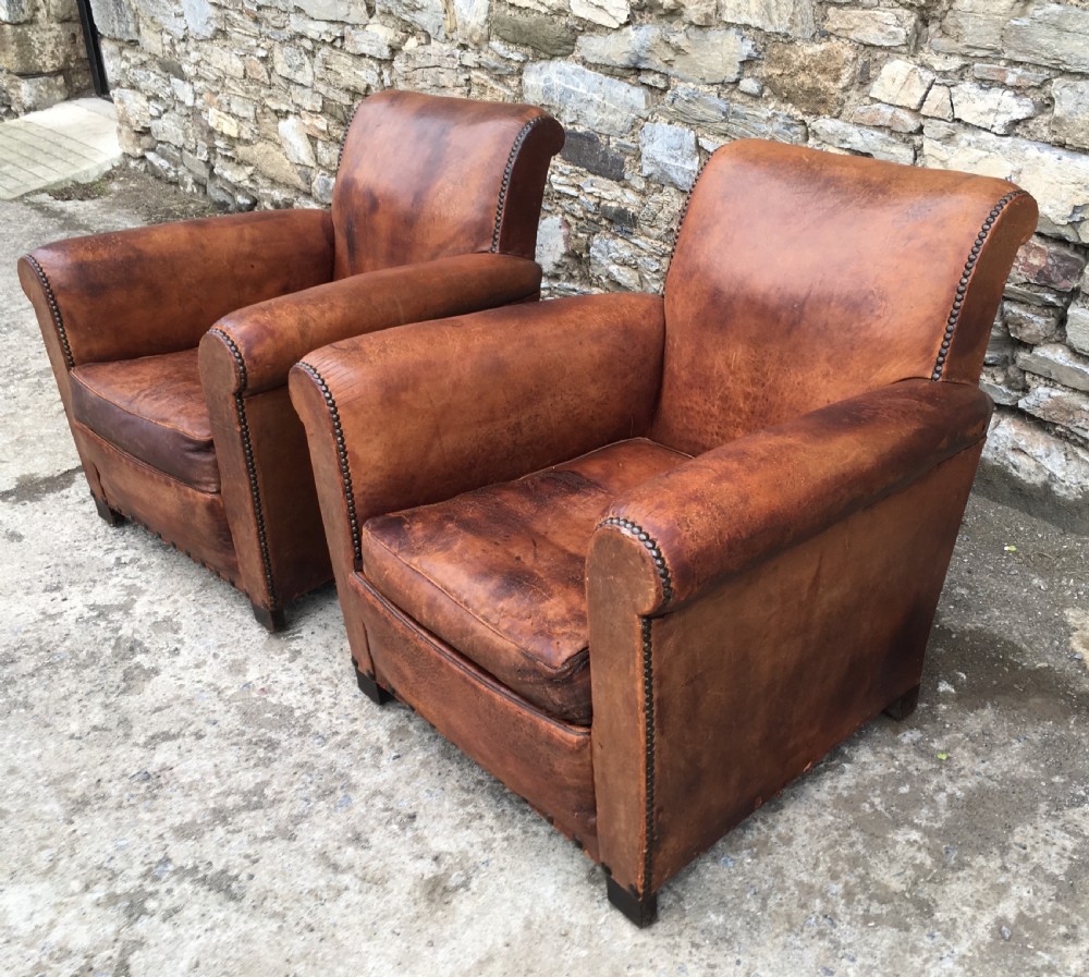 Pair of Antique Leather Club Chairs View III