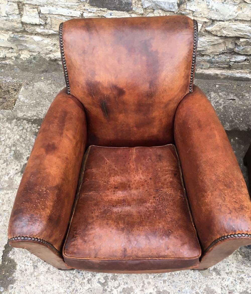 Pair of Antique Leather Club Chairs View V