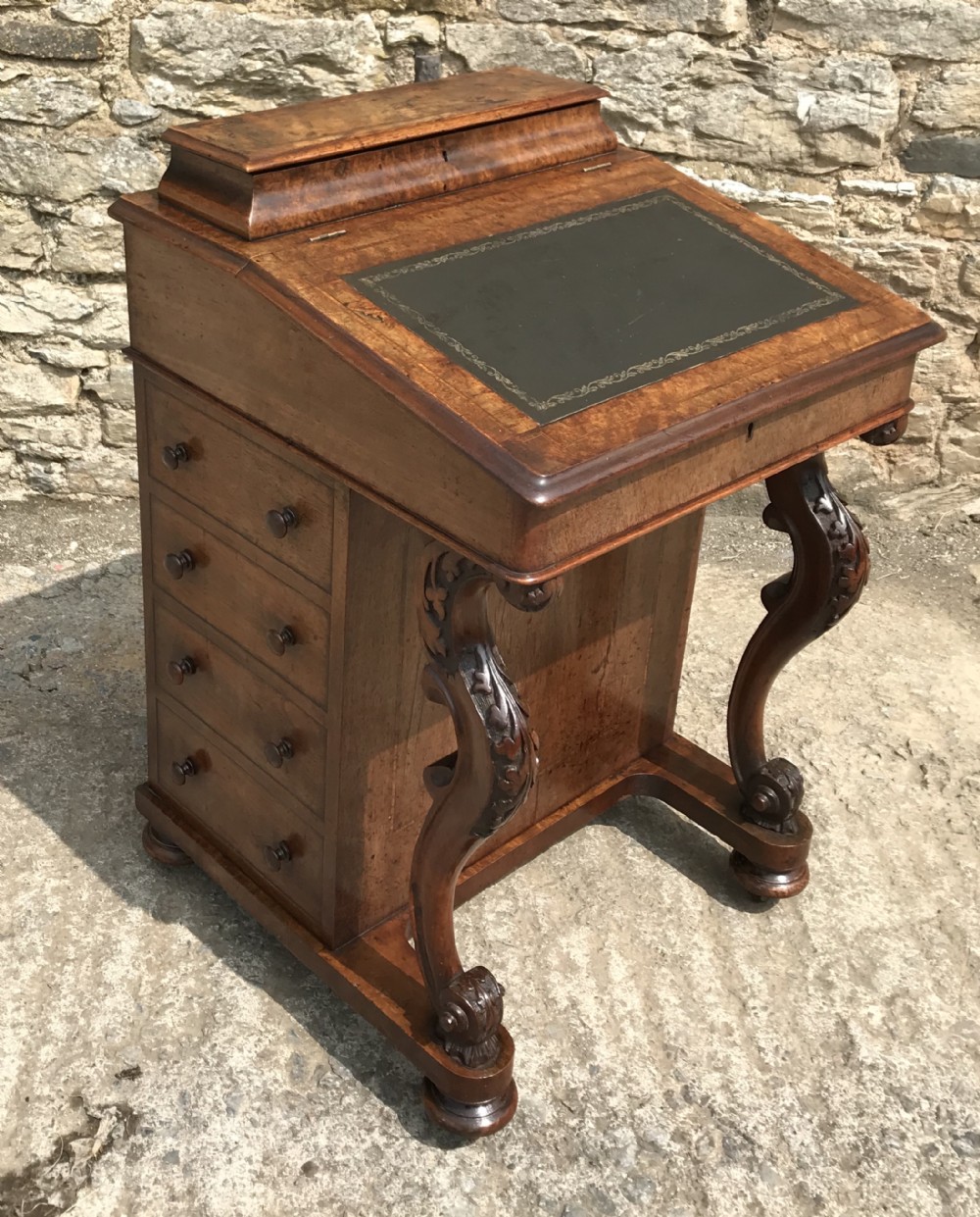 Antique Victorian Burr Walnut Davenport