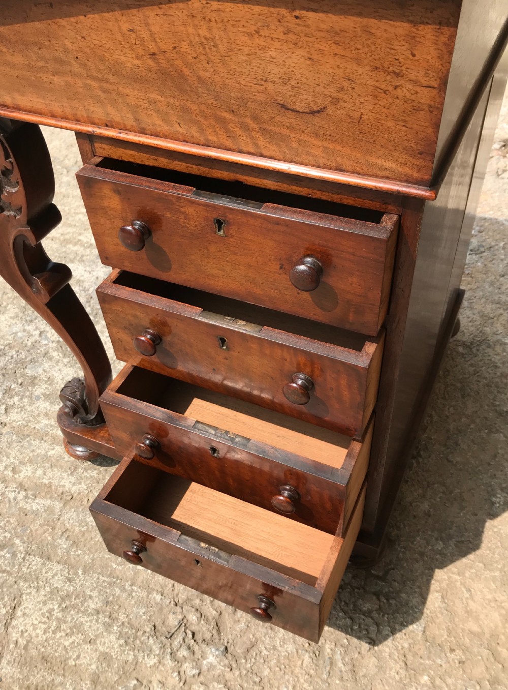 Antique Victorian Burr Walnut Davenport View V