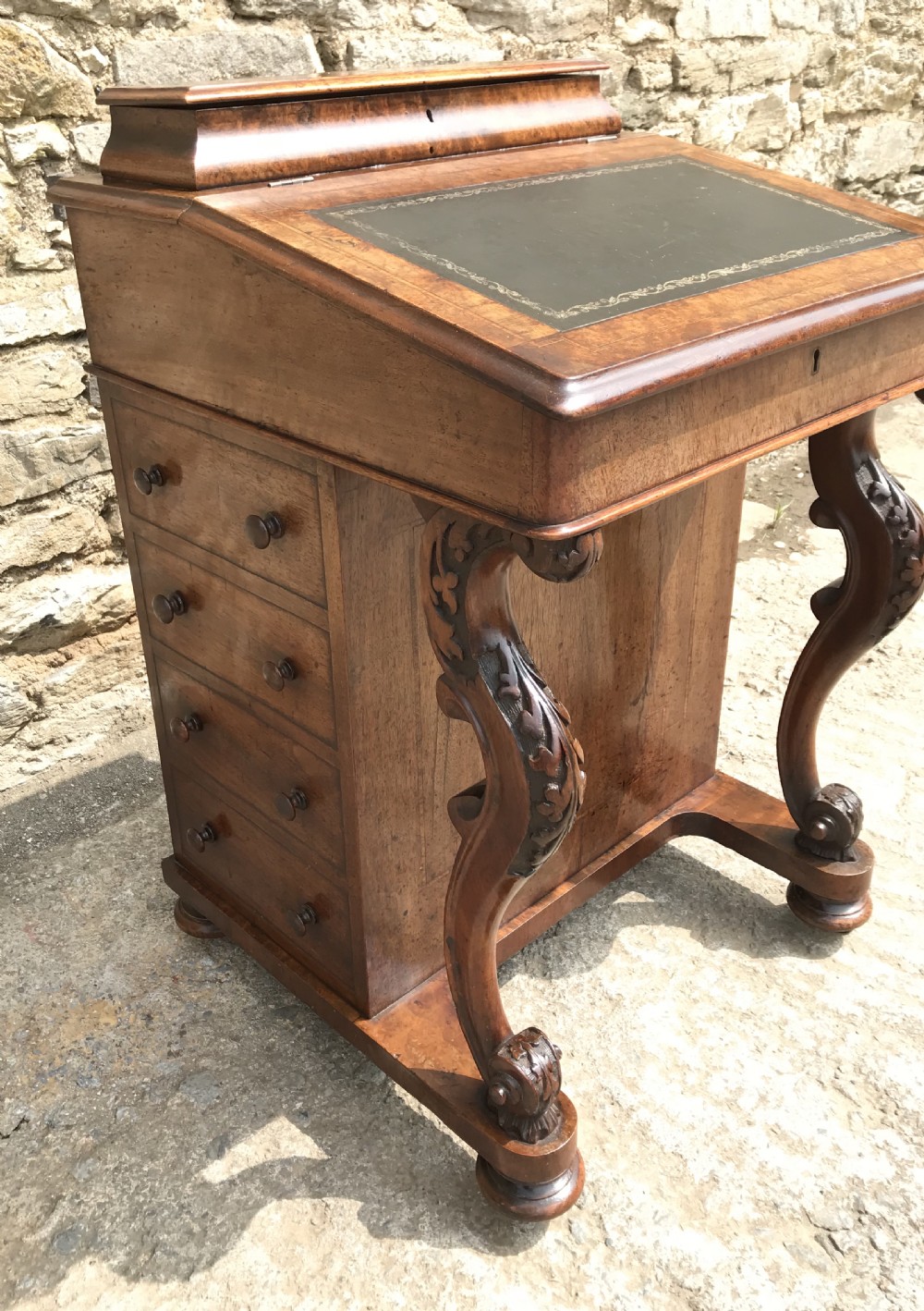 Antique Victorian Burr Walnut Davenport View VII