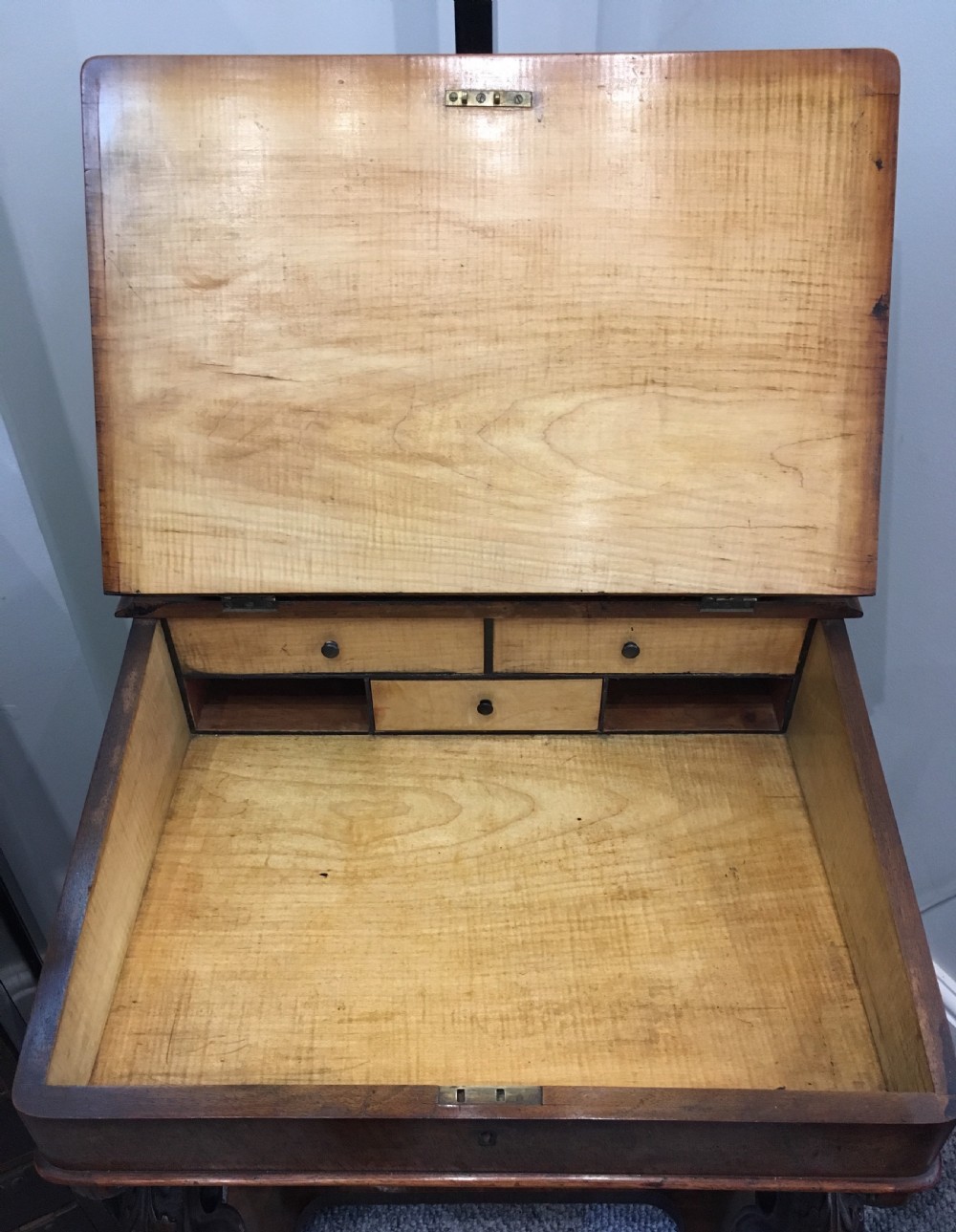 Antique Victorian Burr Walnut Davenport View IX