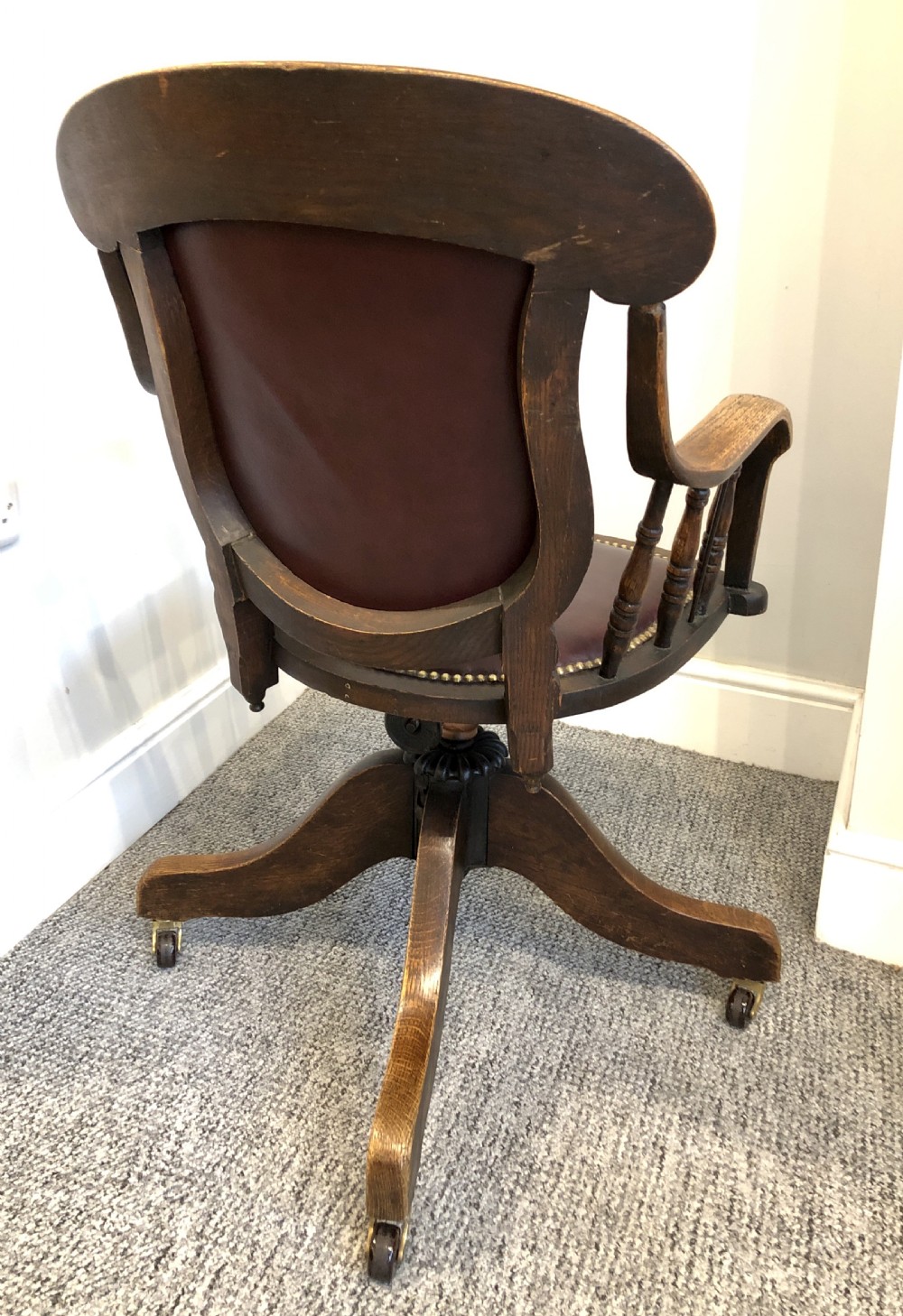 Antique Oak Swivel Office Desk Chair  View III
