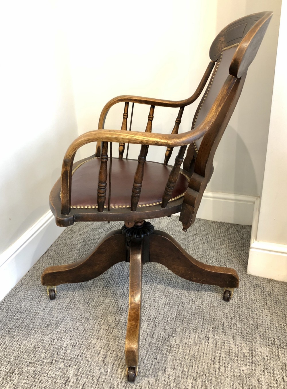 Antique Oak Swivel Office Desk Chair  View IV