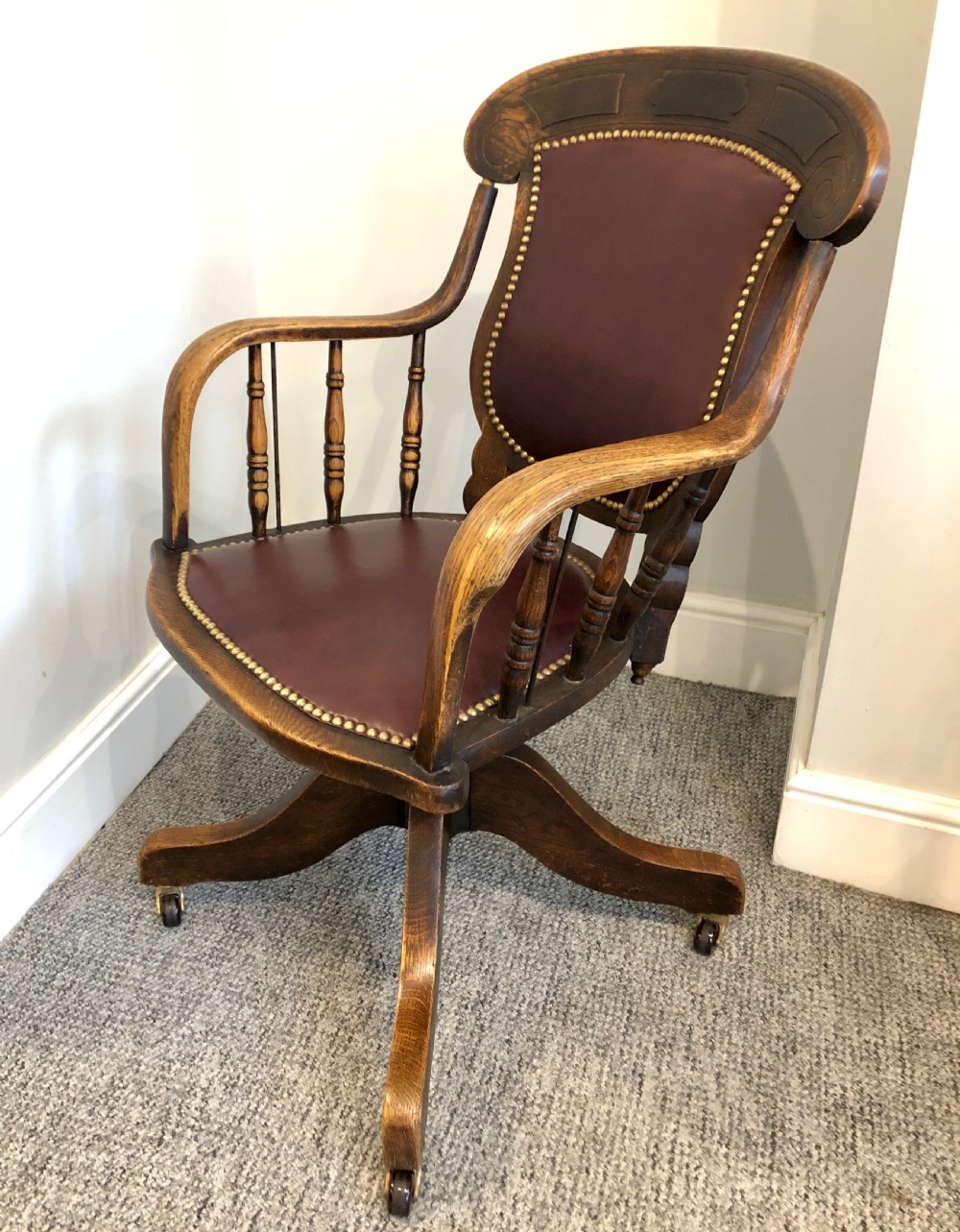 Antique Oak Swivel Office Desk Chair  View V