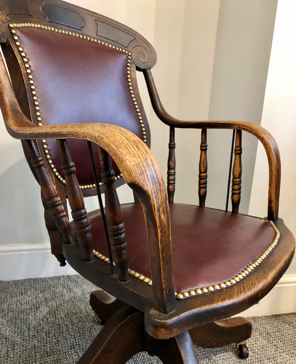 Antique Oak Swivel Office Desk Chair  View VII
