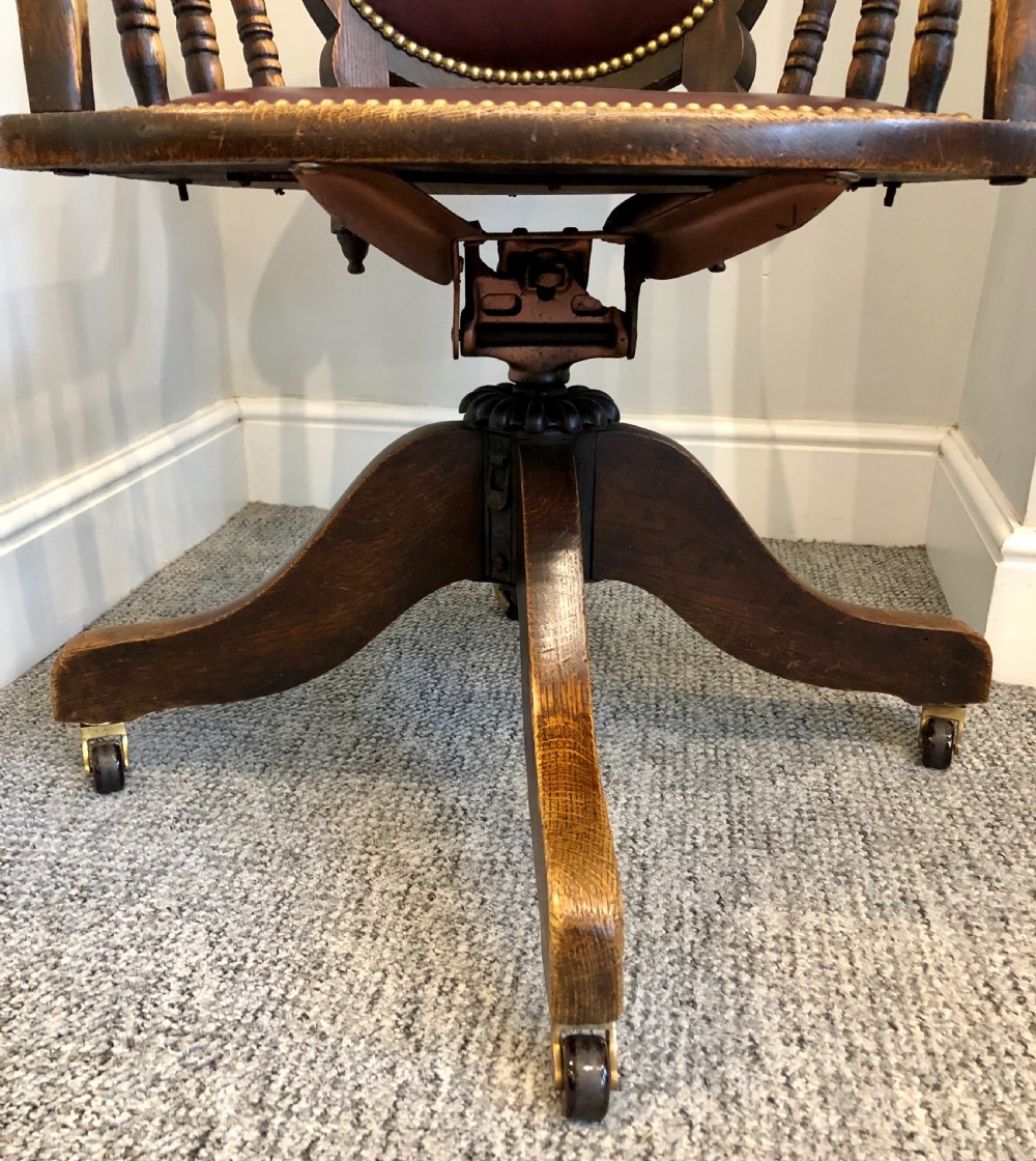 Antique Oak Swivel Office Desk Chair  View IX