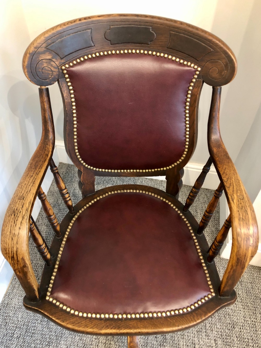 Antique Oak Swivel Office Desk Chair  View XI