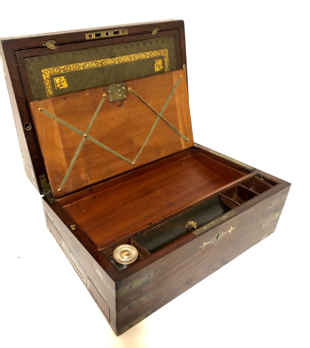 Victorian Mahogany Campaign Writing Slope Box with Secret Drawers View VI