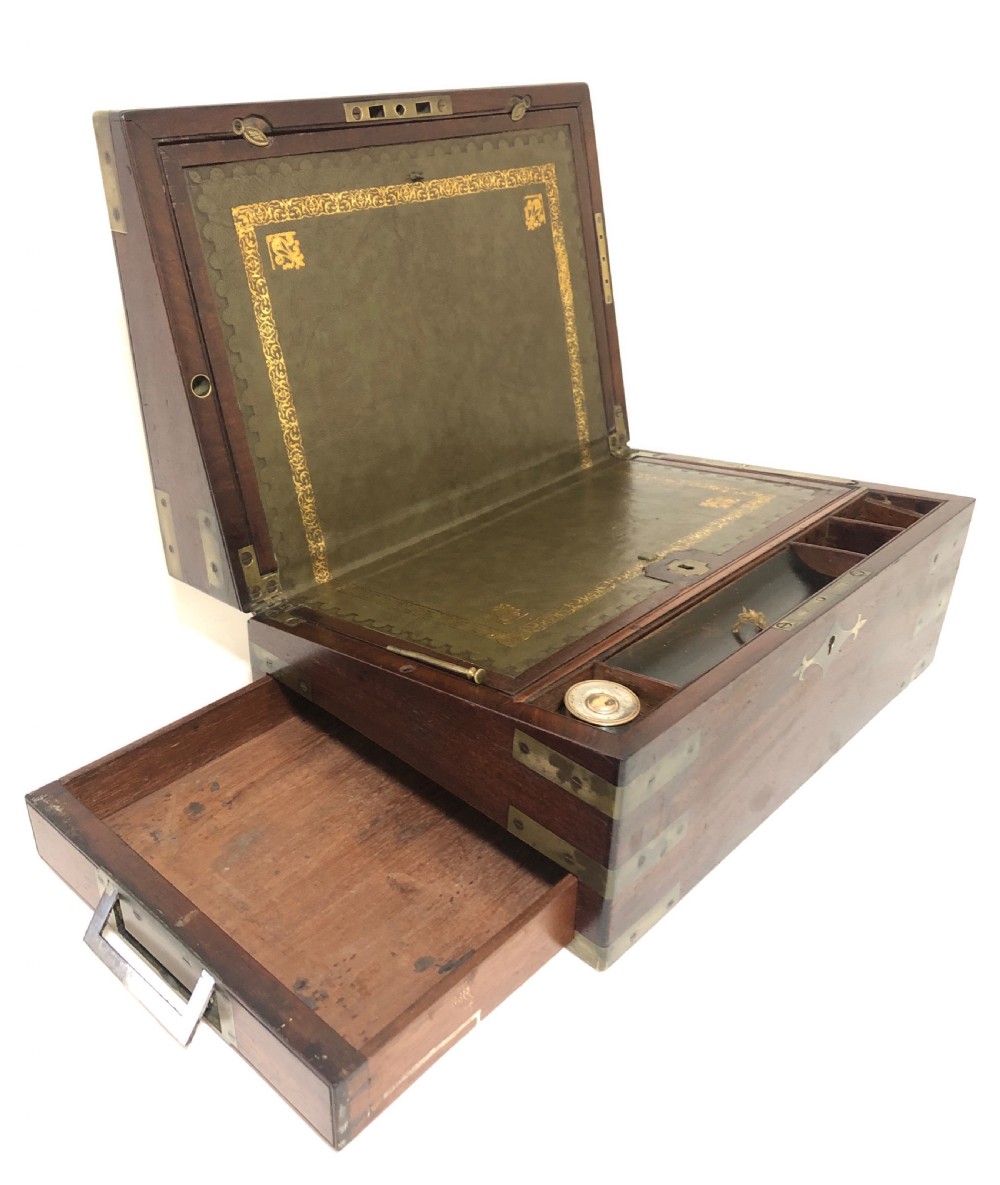 Victorian Mahogany Campaign Writing Slope Box with Secret Drawers View VII