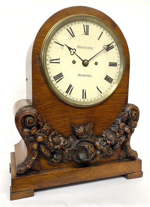 fig 2. Antique Oak Double Chain Fusee Bracket Clock And Bracket By Hennessy Swansea