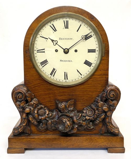 fig 3. Antique Oak Double Chain Fusee Bracket Clock And Bracket By Hennessy Swansea