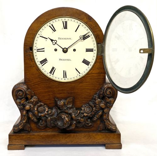 fig 4. Antique Oak Double Chain Fusee Bracket Clock And Bracket By Hennessy Swansea