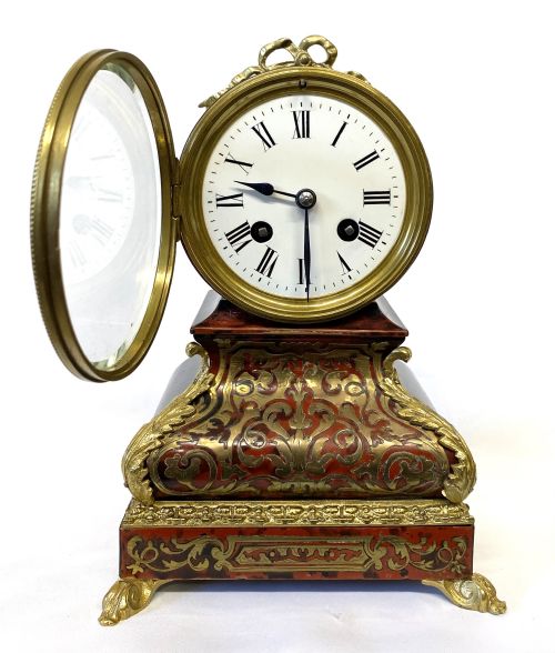fig 1. Antique French Boulle Mantel Clock With Unusual Shape And Ormolu Mounts